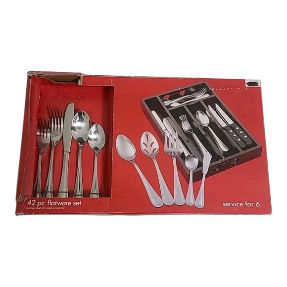 Target Other - Stainless Steel Flatware 42p Service For 6 With Wooden Caddy New In Box
